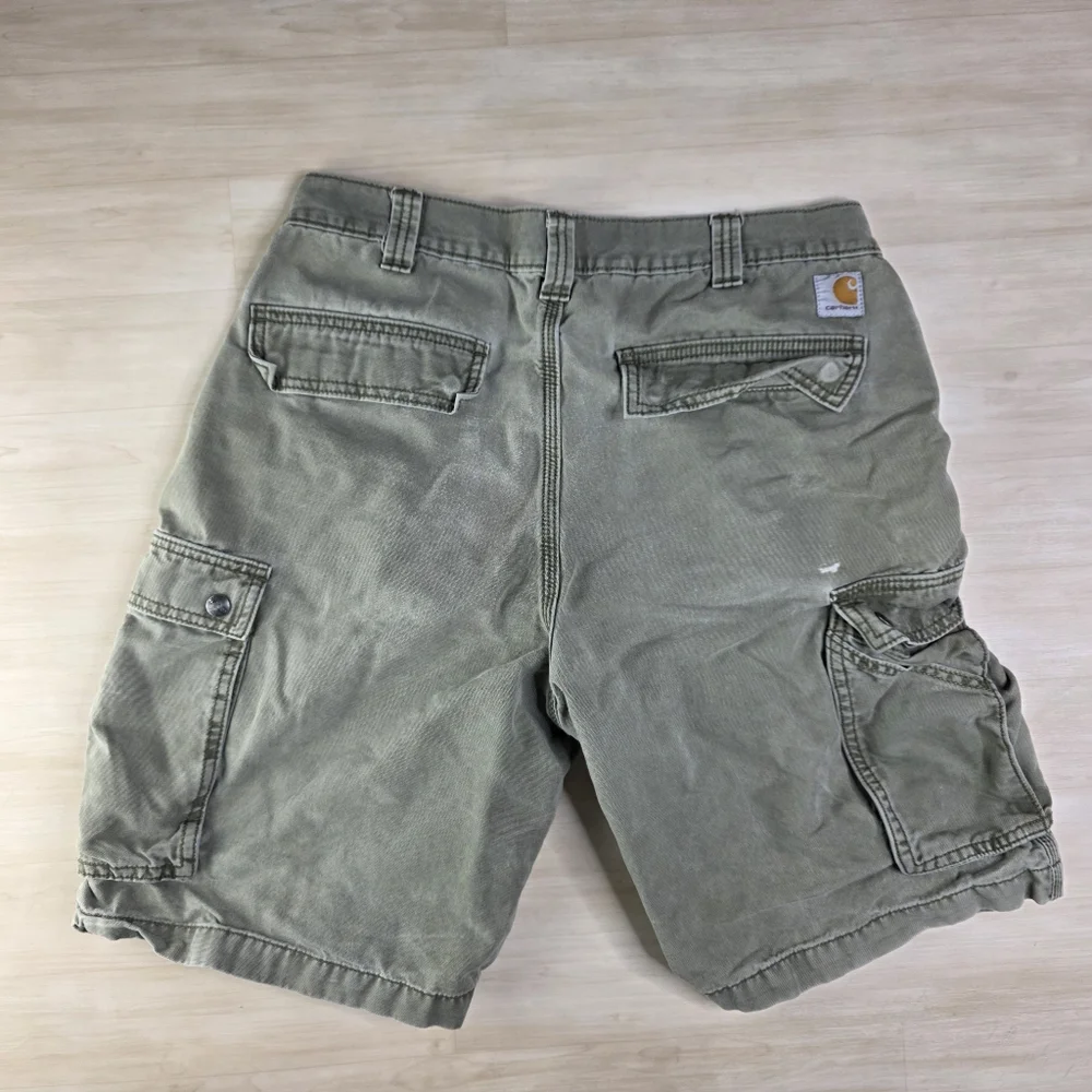 Carhartt Green Olive Cargo Shorts Relaxed 10” Inseam 100277 301 Distressed - Picture 2 of 8